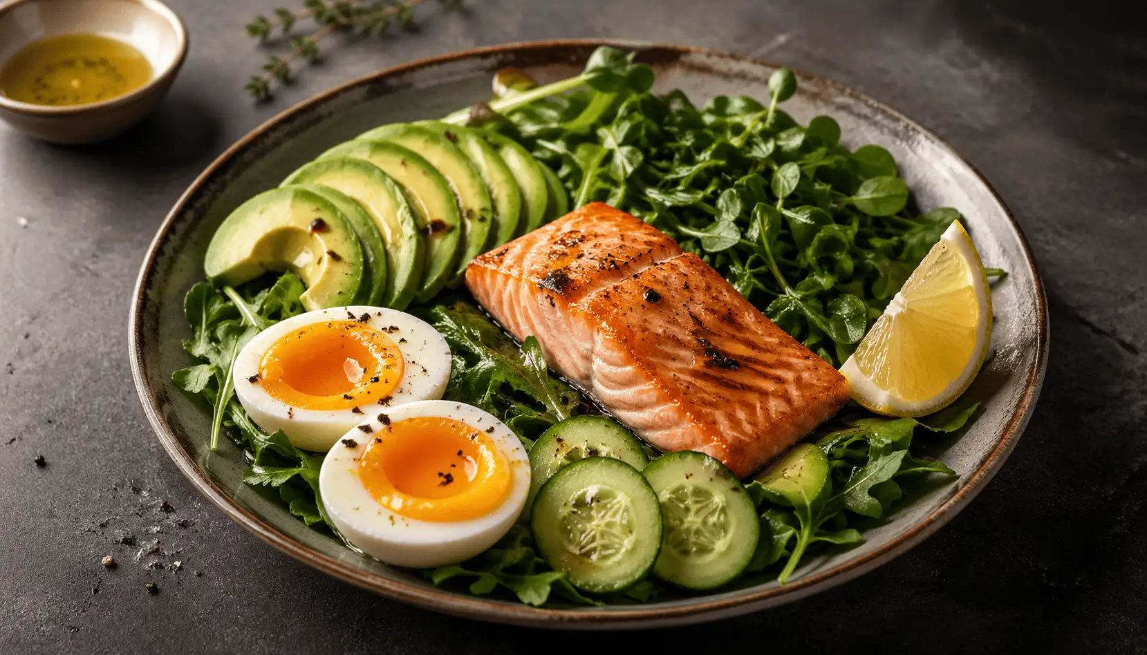 Keto salmon bowl photographed for AI food recognition
